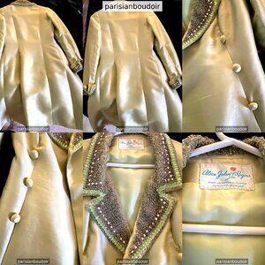 Vintage Alice John Rogers Beaded Satin Evening Coat – Pale Green, 1960s, Couture